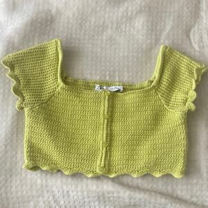 ZARA 100% Cotton Neon Green Crochet Cropped Top Size Medium